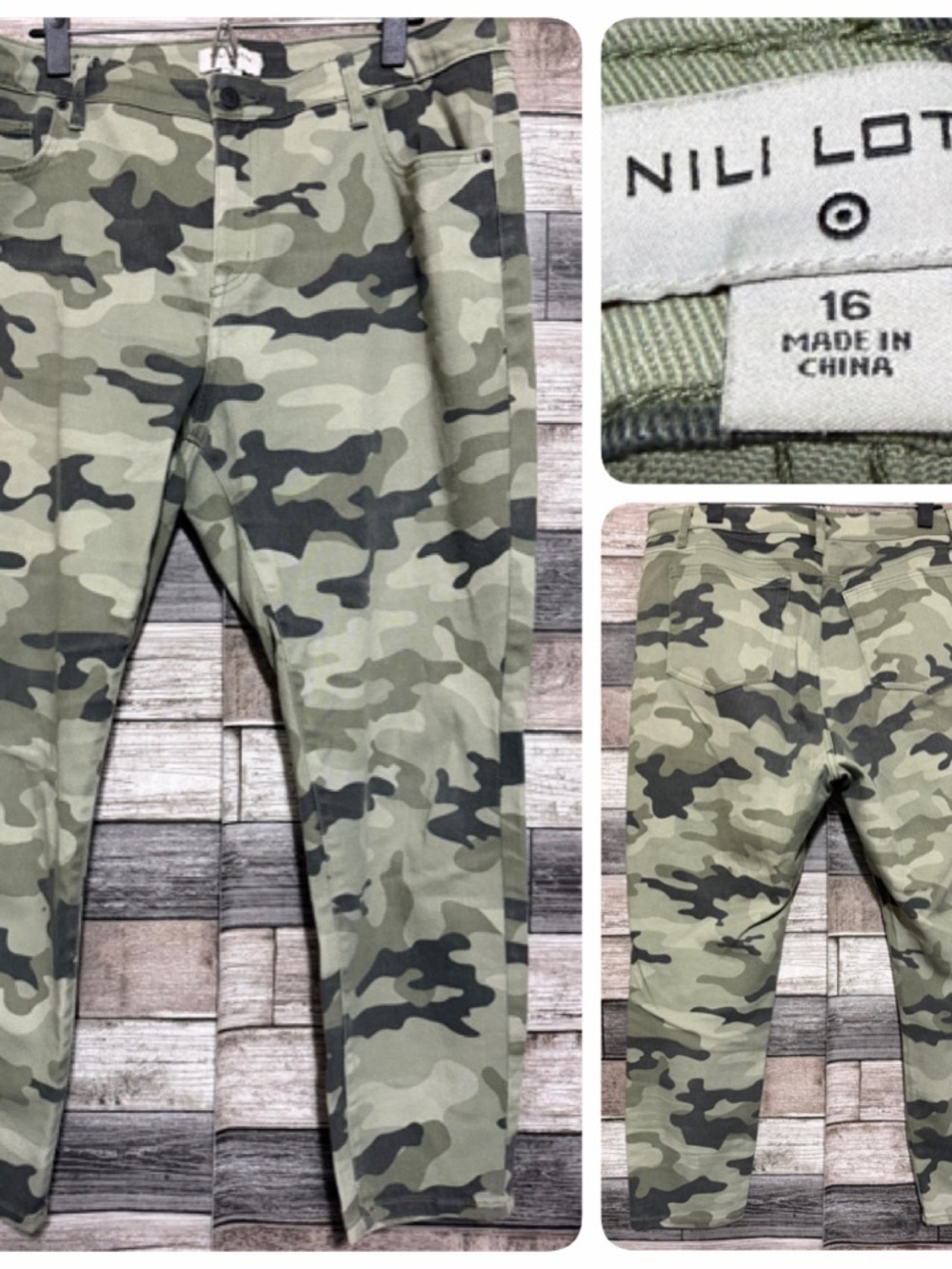 Nili Lotan x Target Camo High Rise Ankle Skinny Jeans Women 16 Green Inseam 25.5